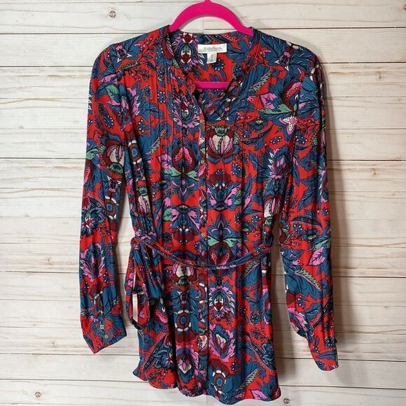 Motherhood Maternity Multicolor Floral Button Down Belted Tunic Top - Picture 5 of 16